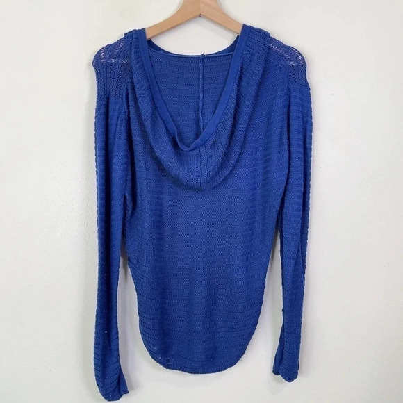 Aritzia Wilfred Free Royal Blue Hooded Open Knit Cashmere  Blend Sweater - Picture 13 of 15